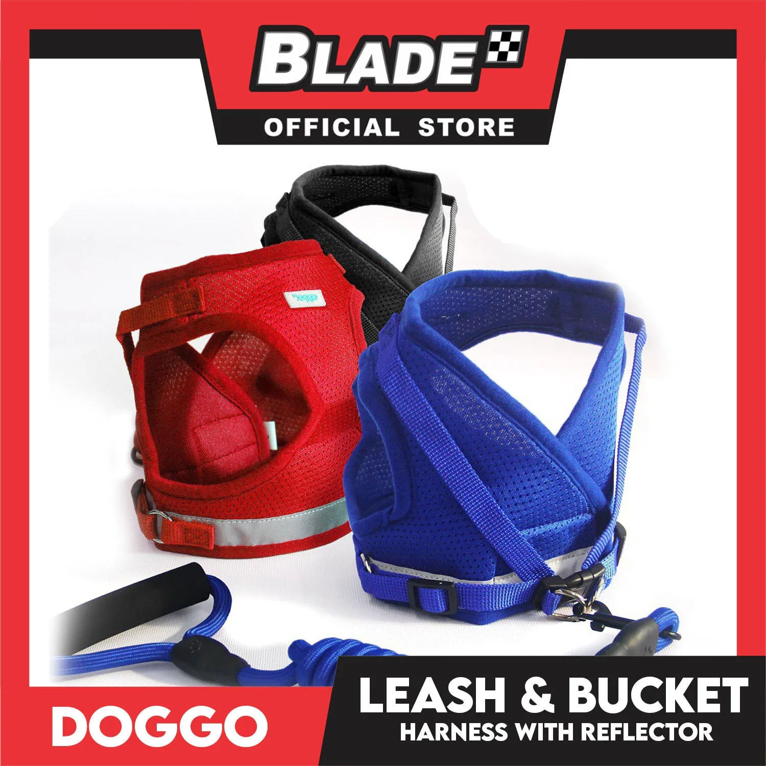 Doggo Leash and Bucket Harness with Reflector Extra Small (Blue) Perfect Set for Your Dog