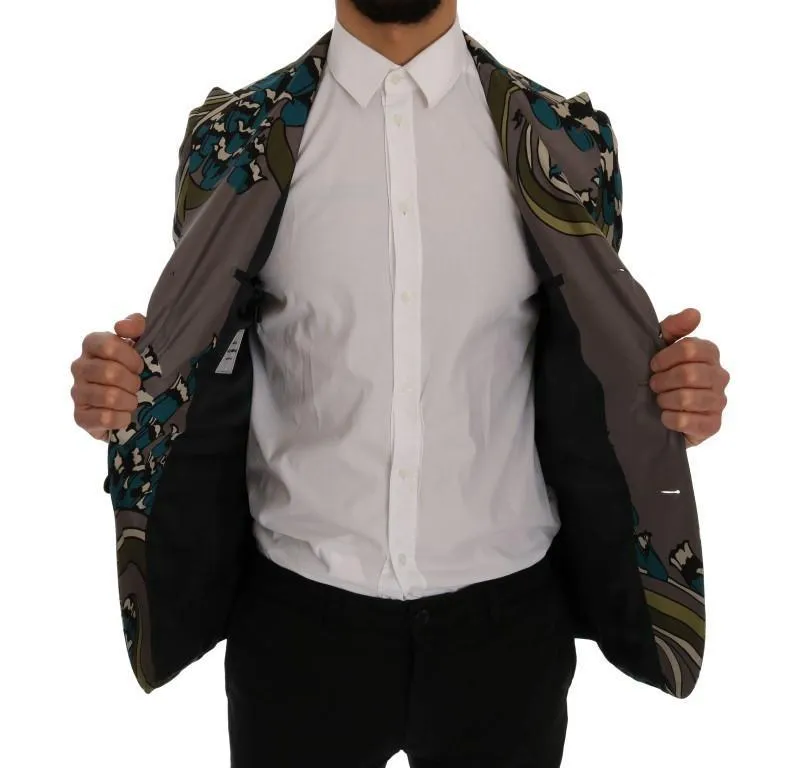 Gray Silk Three Button Blazer
