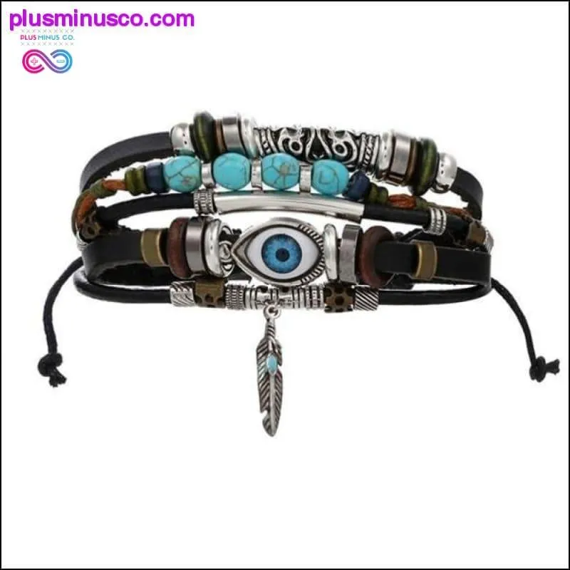 Hand-knitted Multi-layer Leather Feather Leaf Bracelet and