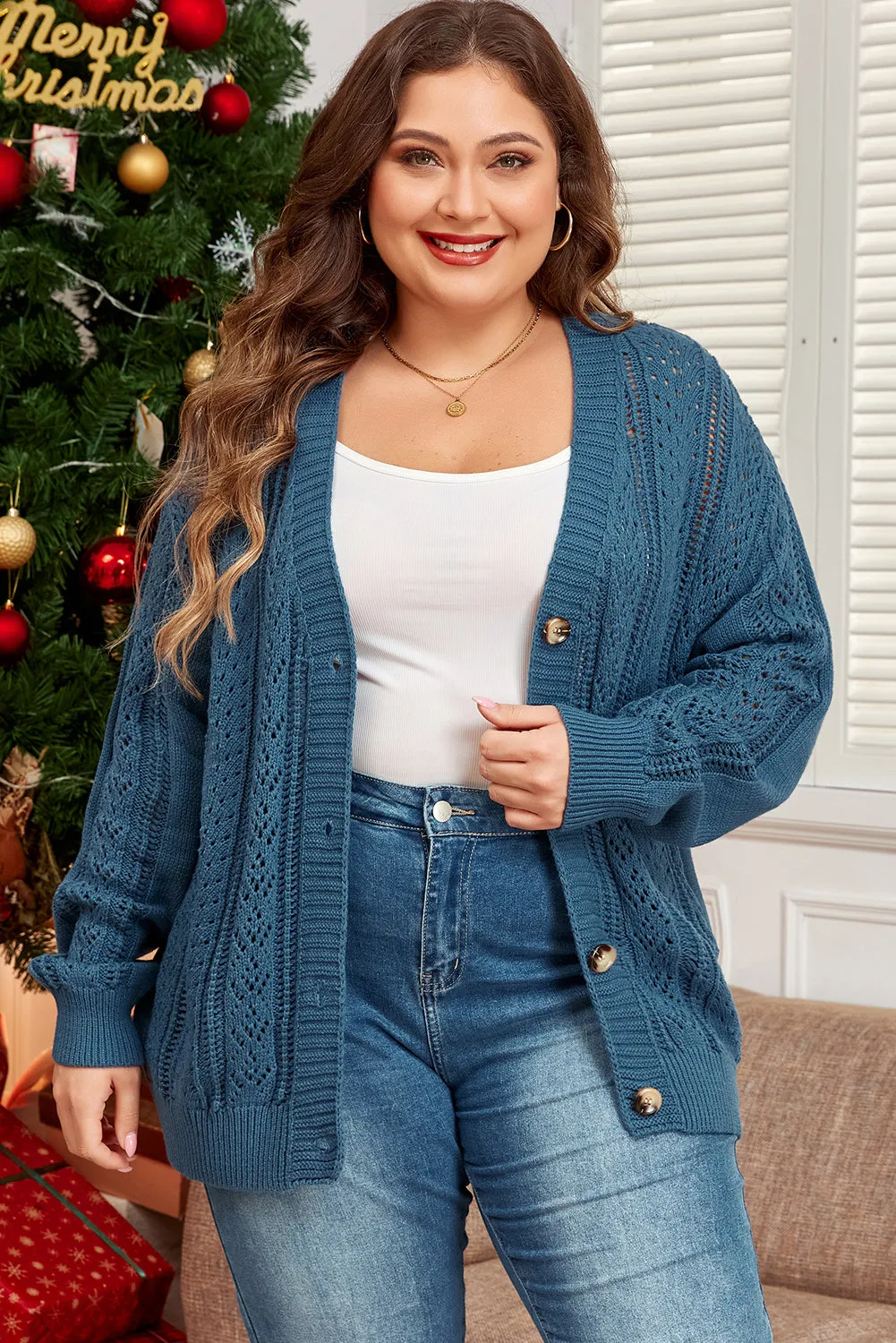 Knit Drop Shoulder Plus Size Cardigan