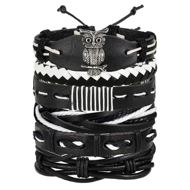 ME Vintage Leaf Feather Multilayer Leather Bracelet