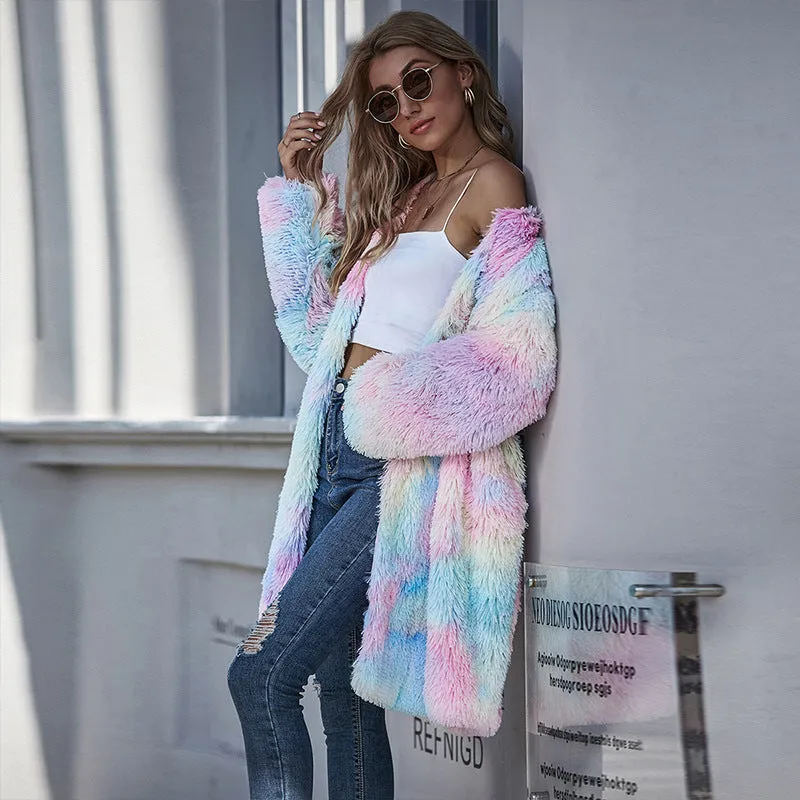 Ttie-dye Cardigan Casual One Fur Outerwear